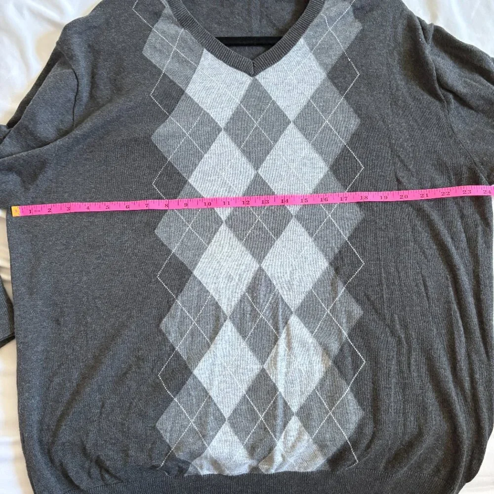 Claiborne Men's Argyle Long Sleeve Sweater Charcoal Heather Cotton Preppy XXL